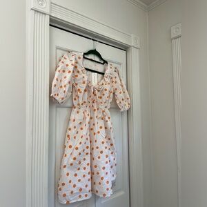 Sim & Sam Polka Dot NWT women’s dress xs sundress summer white and orange mod